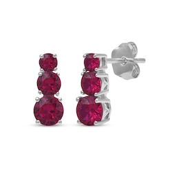 Lab-Created Ruby Graduated Three-Stone Earrings Sterling Silver