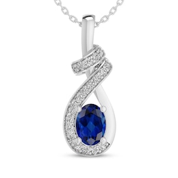 Oval-Cut Blue Lab-Created Sapphire & White Lab-Created Sapphire Swirl Necklace Sterling Silver 18&quot;