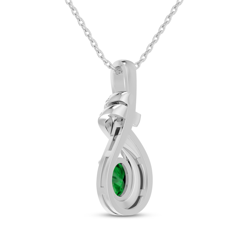 Main Image 3 of Oval-Cut Lab-Created Emerald & White Lab-Created Sapphire Swirl Necklace Sterling Silver 18&quot;