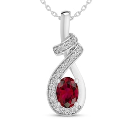 Oval-Cut Lab-Created Ruby & White Lab-Created Sapphire Swirl Necklace Sterling Silver 18&quot;