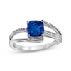 Thumbnail Image 0 of Cushion-Cut Blue Lab-Created Sapphire & Diamond Accent Ring Sterling Silver