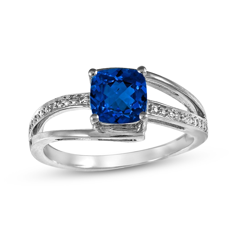 Cushion-Cut Blue Lab-Created Sapphire & Diamond Accent Ring Sterling Silver