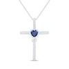 Thumbnail Image 0 of Heart-Shaped Blue Lab-Created Sapphire & White Lab-Created Sapphire Cross Necklace Sterling Silver 18"
