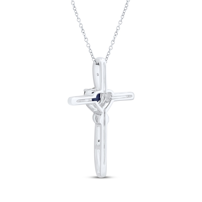 Heart-Shaped Blue Lab-Created Sapphire & White Lab-Created Sapphire Cross Necklace Sterling Silver 18"