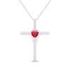 Thumbnail Image 1 of Heart-Shaped Lab-Created Ruby & White Lab-Created Sapphire Cross Necklace Sterling Silver 18&quot;