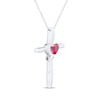 Thumbnail Image 2 of Heart-Shaped Lab-Created Ruby & White Lab-Created Sapphire Cross Necklace Sterling Silver 18&quot;