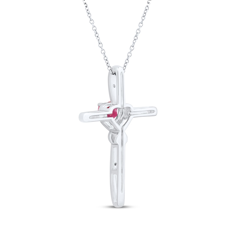 Main Image 3 of Heart-Shaped Lab-Created Ruby & White Lab-Created Sapphire Cross Necklace Sterling Silver 18&quot;