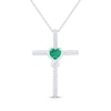 Thumbnail Image 1 of Heart-Shaped Lab-Created Emerald & White Lab-Created Sapphire Cross Necklace Sterling Silver 18&quot;