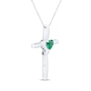 Thumbnail Image 2 of Heart-Shaped Lab-Created Emerald & White Lab-Created Sapphire Cross Necklace Sterling Silver 18&quot;