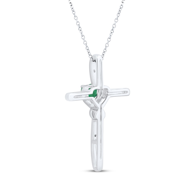 Main Image 3 of Heart-Shaped Lab-Created Emerald & White Lab-Created Sapphire Cross Necklace Sterling Silver 18&quot;