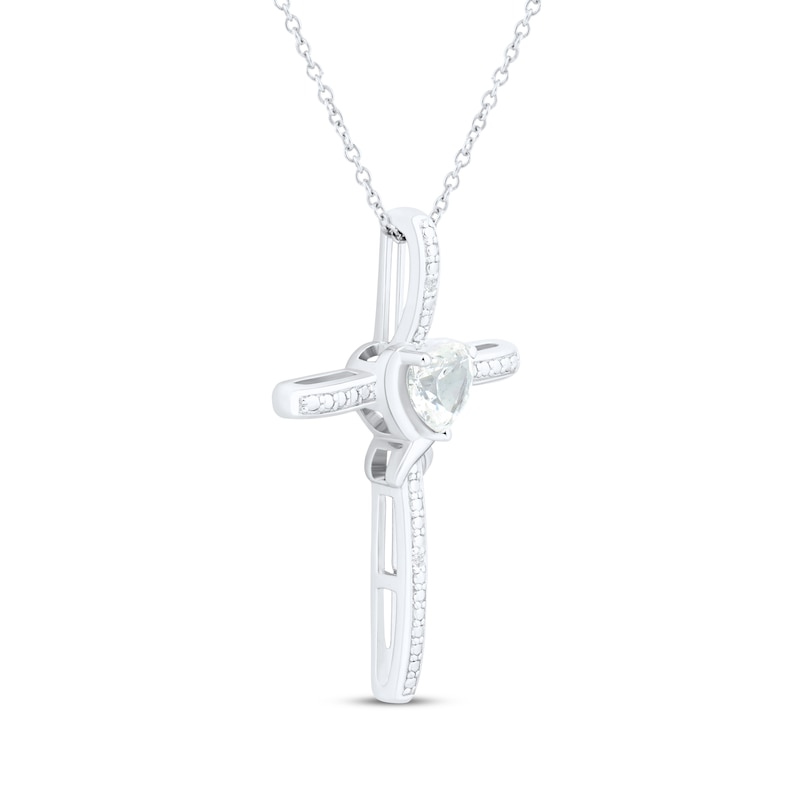 Main Image 2 of Heart-Shaped White Lab-Created Sapphire Cross Necklace Sterling Silver 18&quot;