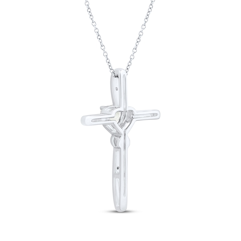 Main Image 3 of Heart-Shaped White Lab-Created Sapphire Cross Necklace Sterling Silver 18&quot;