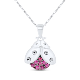 Lab-Created Ruby Ladybug Necklace Sterling Silver 18&quot;