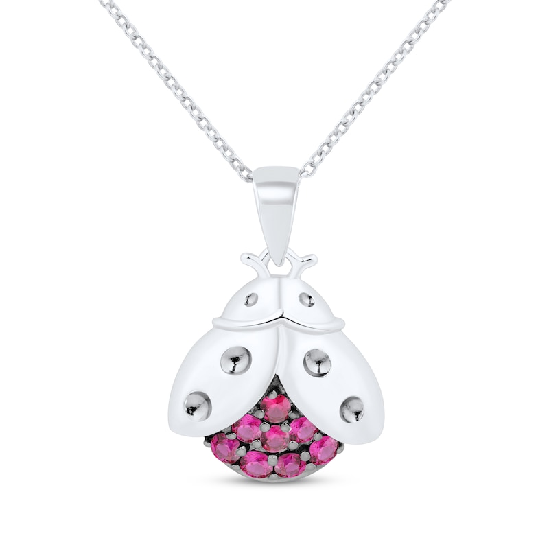 Main Image 1 of Lab-Created Ruby Ladybug Necklace Sterling Silver 18&quot;