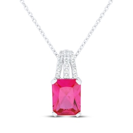 Emerald-Cut Lab-Created Ruby & White Lab-Created Sapphire Necklace Sterling Silver 18&quot;