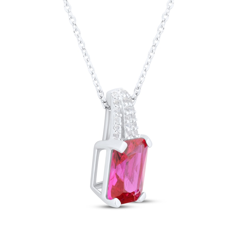 Main Image 2 of Emerald-Cut Lab-Created Ruby & White Lab-Created Sapphire Necklace Sterling Silver 18&quot;