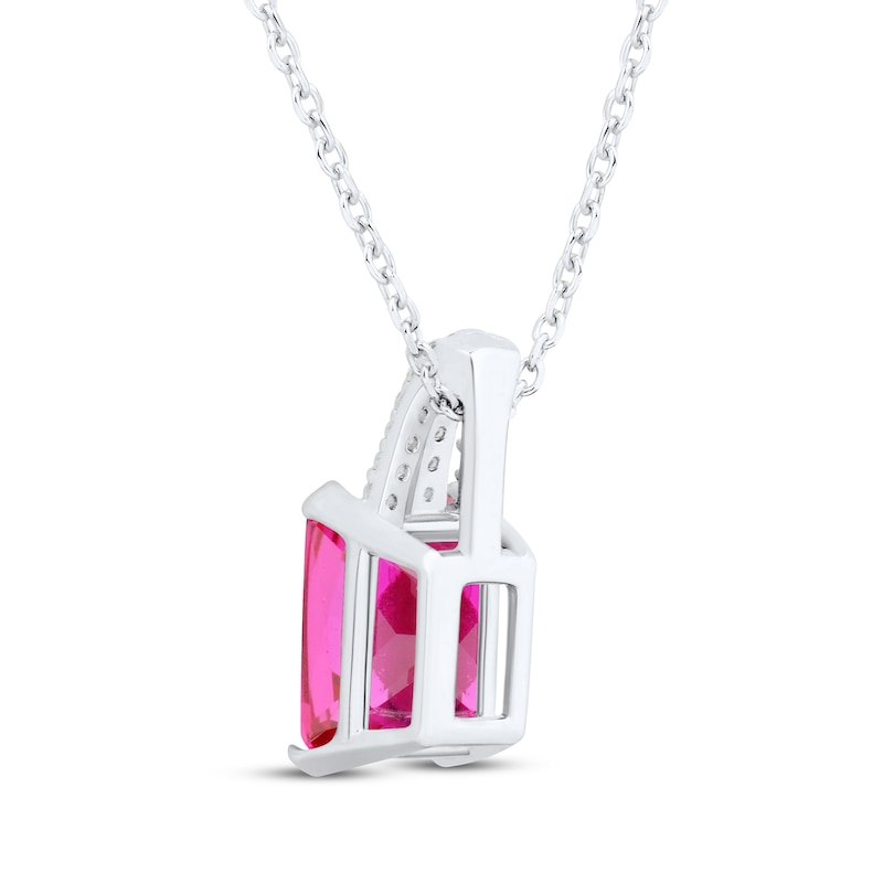 Main Image 3 of Emerald-Cut Lab-Created Ruby & White Lab-Created Sapphire Necklace Sterling Silver 18&quot;