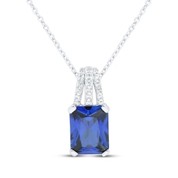 Emerald-Cut Blue Lab-Created Sapphire & White Lab-Created Sapphire Necklace Sterling Silver 18&quot;