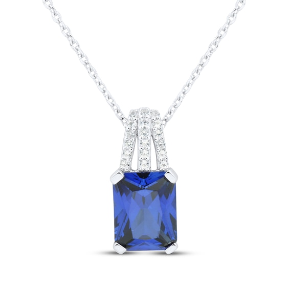 Emerald-Cut Blue Lab-Created Sapphire & White Lab-Created Sapphire Necklace Sterling Silver 18"