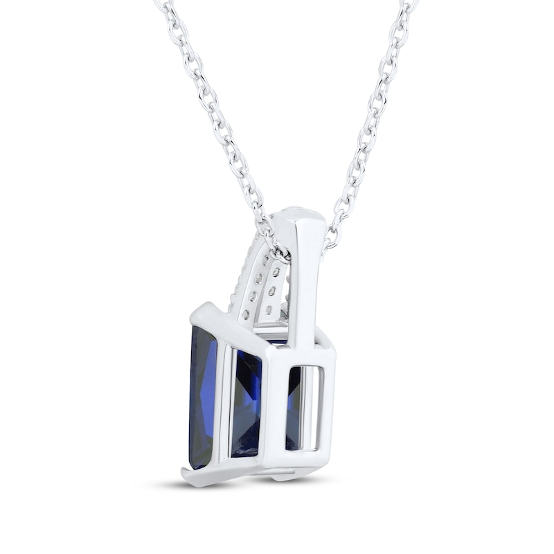 Main Image 3 of Emerald-Cut Blue Lab-Created Sapphire & White Lab-Created Sapphire Necklace Sterling Silver 18&quot;