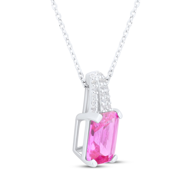 Main Image 2 of Emerald-Cut Pink Lab-Created Sapphire & White Lab-Created Sapphire Necklace Sterling Silver 18&quot;