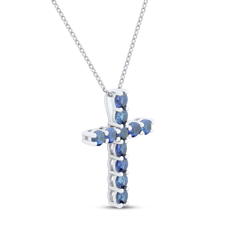 Main Image 2 of Blue Lab-Created Sapphire Cross Necklace Sterling Silver 18&quot;