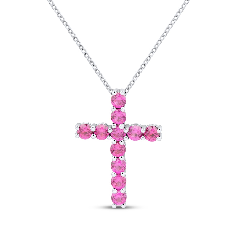 Main Image 1 of Lab-Created Ruby Cross Necklace Sterling Silver 18&quot;