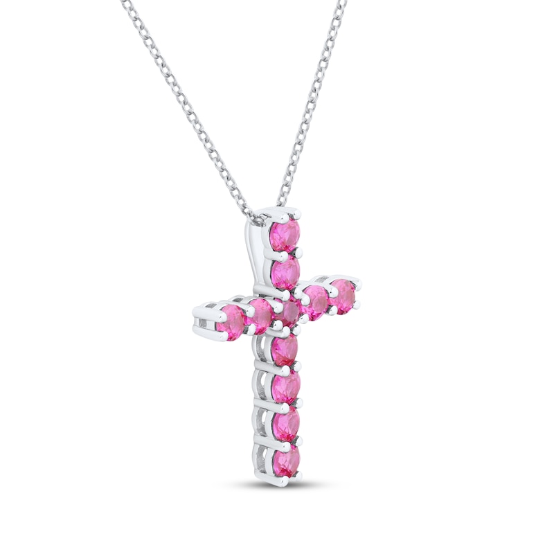 Main Image 2 of Lab-Created Ruby Cross Necklace Sterling Silver 18&quot;