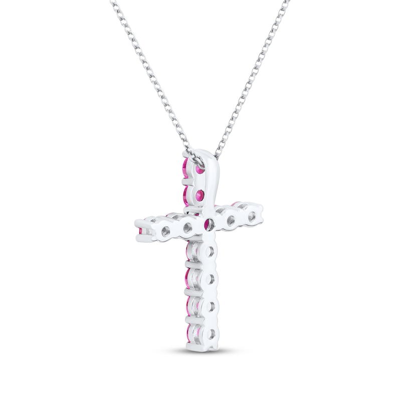 Main Image 3 of Lab-Created Ruby Cross Necklace Sterling Silver 18&quot;