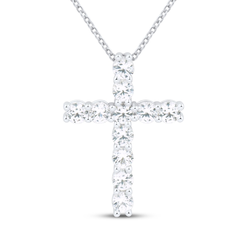 Main Image 1 of White Lab-Created Sapphire Cross Necklace Sterling Silver 18&quot;