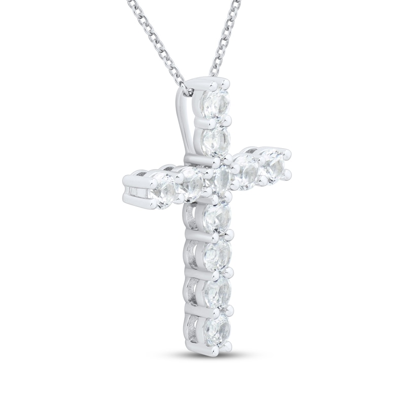 Main Image 2 of White Lab-Created Sapphire Cross Necklace Sterling Silver 18&quot;