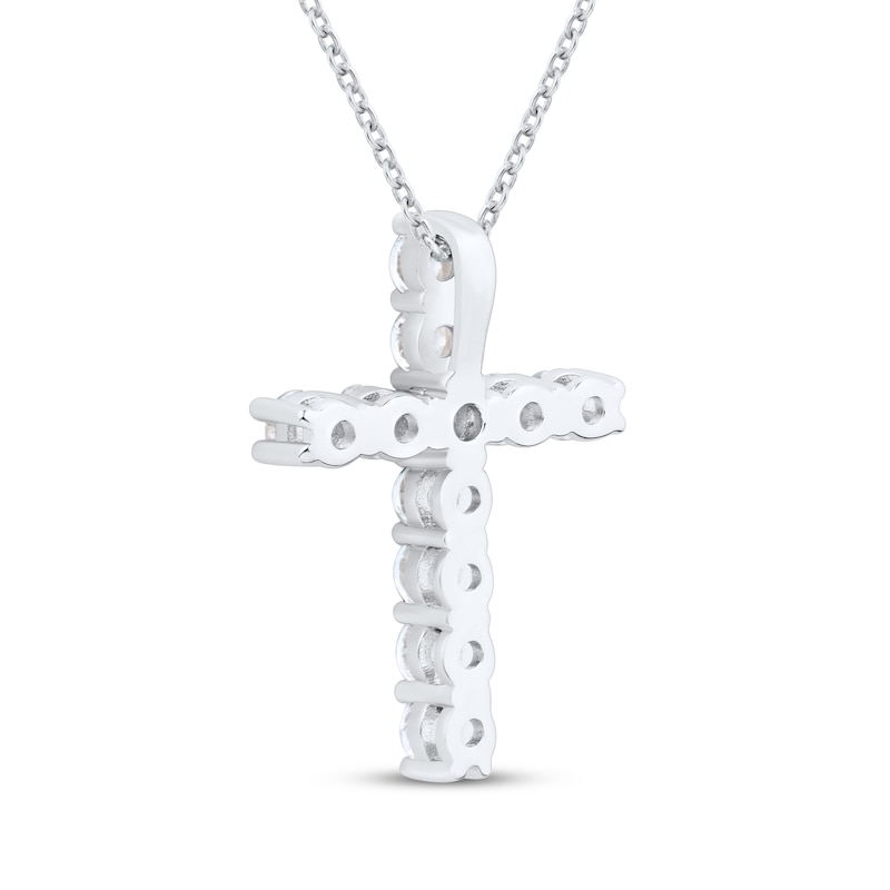 Main Image 3 of White Lab-Created Sapphire Cross Necklace Sterling Silver 18&quot;