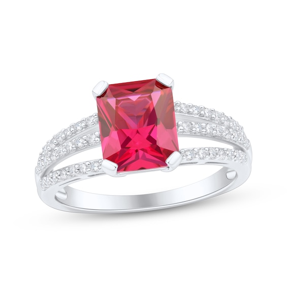 Emerald-Cut Lab-Created Ruby & White Lab-Created Sapphire Ring Sterling Silver
