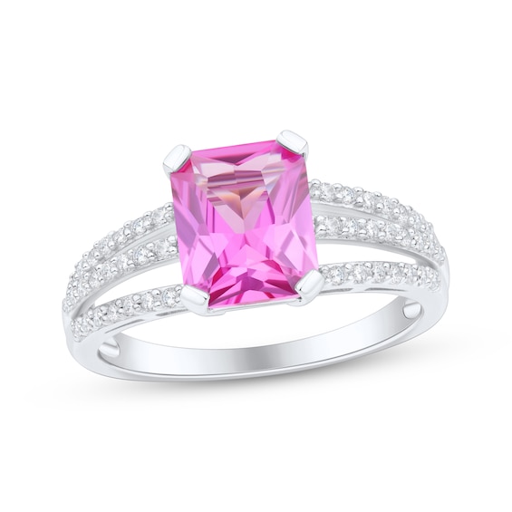 Emerald-Cut Pink Lab-Created Sapphire & White Lab-Created Sapphire Ring Sterling Silver