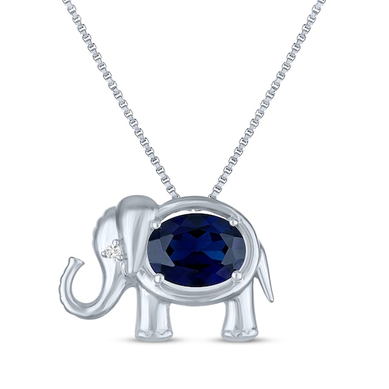 Oval-Cut Blue Lab-Created Sapphire & White Lab-Created Sapphire Elephant Necklace Sterling Silver 18"