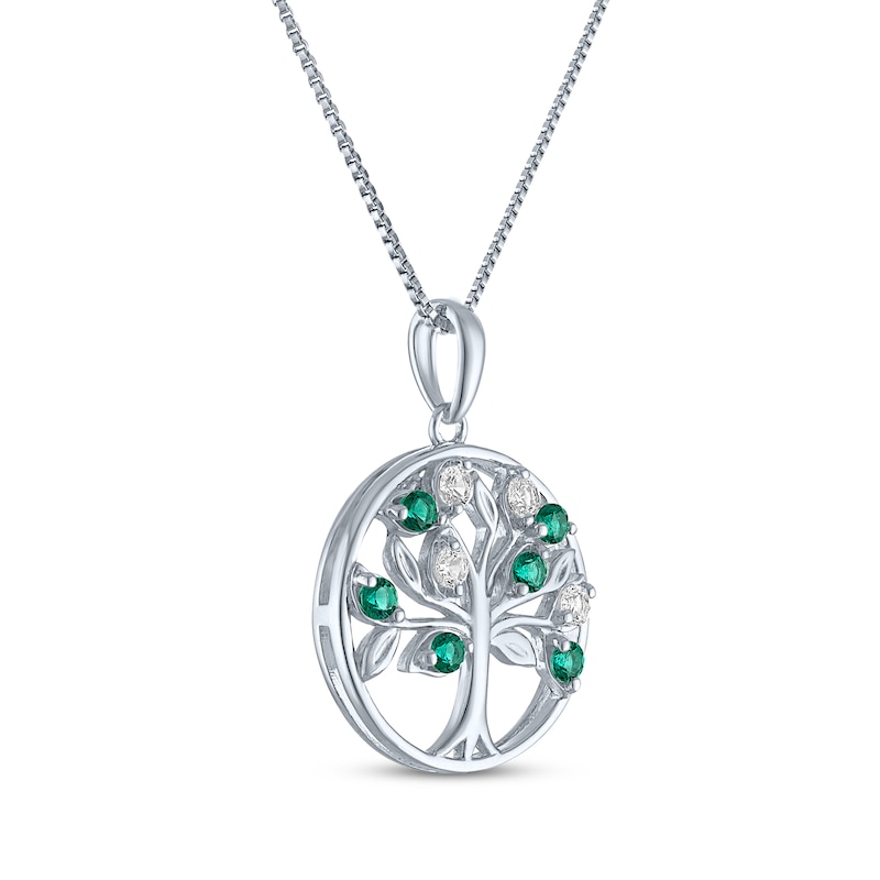 Main Image 2 of White Lab-Created Sapphire & Lab-Created Emerald Tree of Life Necklace Sterling Silver 18&quot;