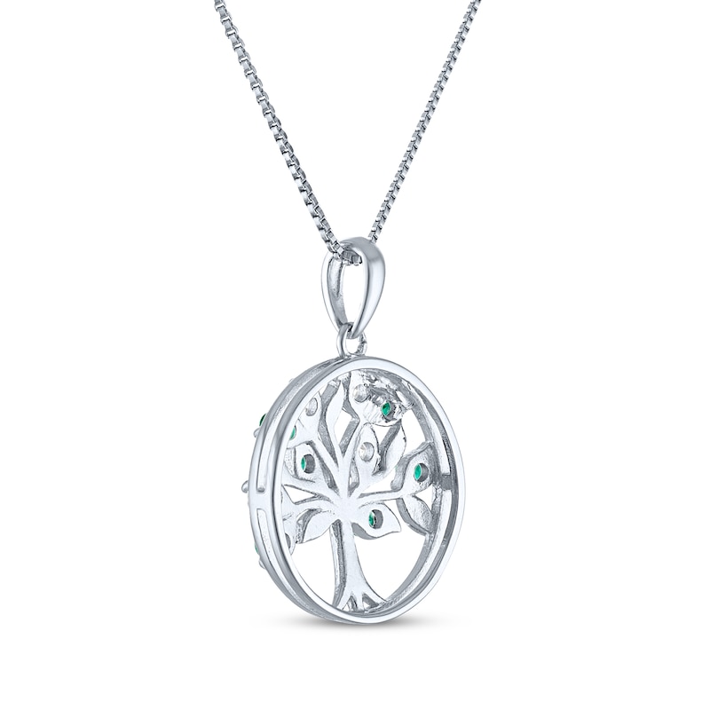 Main Image 3 of White Lab-Created Sapphire & Lab-Created Emerald Tree of Life Necklace Sterling Silver 18&quot;