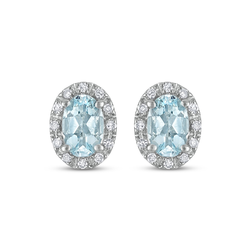 Main Image 2 of Oval-Cut Aquamarine & Diamond Stud Earrings 1/10 ct tw 14K White Gold