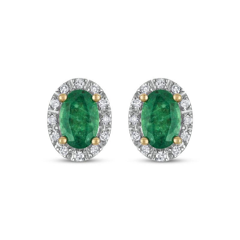 Main Image 2 of Oval-Cut Natural Emerald & Diamond Stud Earrings 1/10 ct tw 14K Yellow Gold