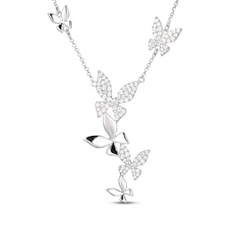 White Lab-Created Sapphire Butterfly Drop Necklace Sterling Silver 18&quot;