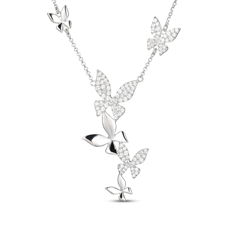 Main Image 1 of White Lab-Created Sapphire Butterfly Drop Necklace Sterling Silver 18&quot;