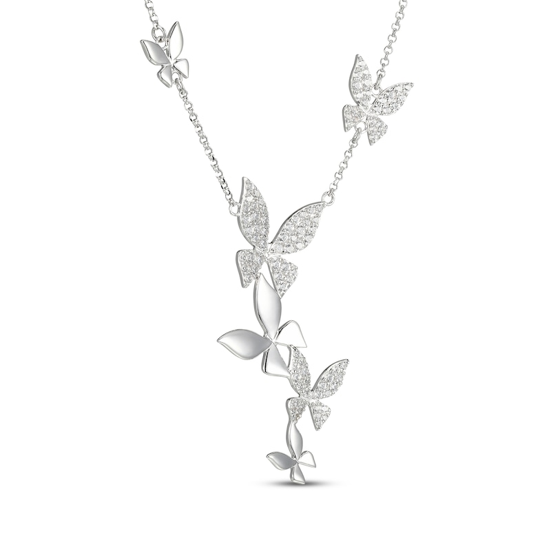 Main Image 2 of White Lab-Created Sapphire Butterfly Drop Necklace Sterling Silver 18&quot;