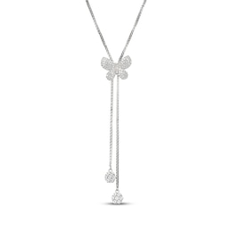 White Lab-Created Sapphire Butterfly Lariat Bolo Necklace 28&quot;