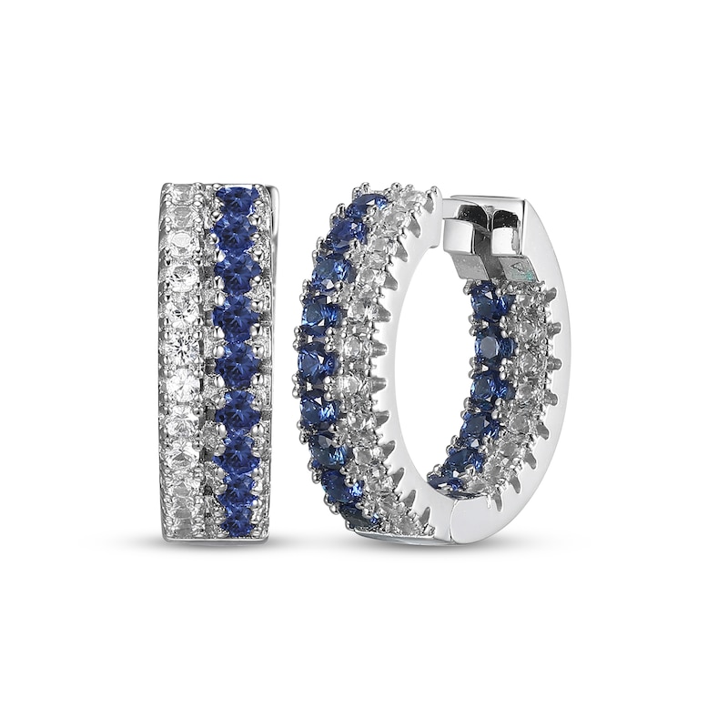 Blue & White Lab-Created Sapphire Huggie Hoop Earrings Sterling Silver