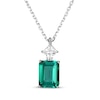 Thumbnail Image 1 of Emerald-Cut Lab-Created Emerald & Square-Cut White Lab-Created Sapphire Necklace Sterling Silver 18&quot;