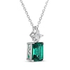 Thumbnail Image 2 of Emerald-Cut Lab-Created Emerald & Square-Cut White Lab-Created Sapphire Necklace Sterling Silver 18&quot;