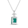 Thumbnail Image 3 of Emerald-Cut Lab-Created Emerald & Square-Cut White Lab-Created Sapphire Necklace Sterling Silver 18&quot;