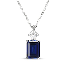 Emerald-Cut Blue Lab-Created Sapphire & Square-Cut White Lab-Created Sapphire Necklace Sterling Silver 18&quot;