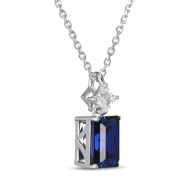 Main Image 2 of Emerald-Cut Blue Lab-Created Sapphire & Square-Cut White Lab-Created Sapphire Necklace Sterling Silver 18&quot;