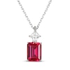 Thumbnail Image 1 of Emerald-Cut Lab-Created Ruby & Square-Cut White Lab-Created Sapphire Necklace Sterling Silver 18&quot;